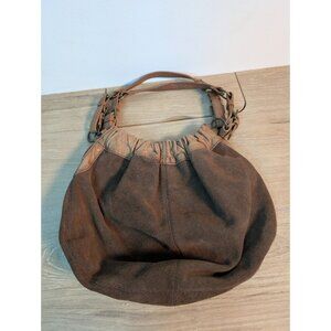 Fossil Brown Suede Leather Handbag Shoulder Cinched Authentic Classic Y2K